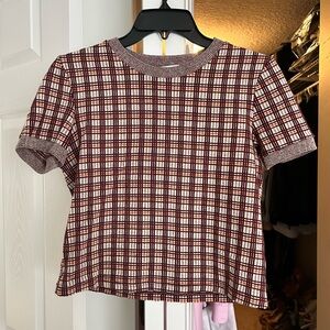 Zara Red and White Plaid Short Sleeve Top